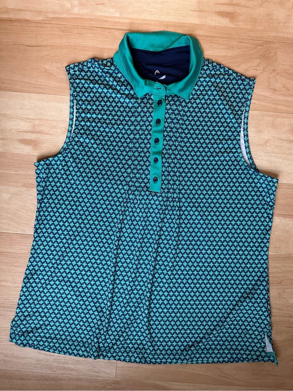 HEAD Women's Sleeveless Golf Polo Teal Green Geometric Print Tank Size L